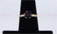 10K yellow gold blue sapphire ring, size 6 3/4