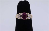 Unmarked yellow gold ruby & diamond ring,
