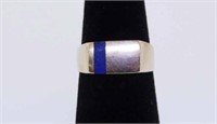 14K yellow gold modern blue lapis ring, size 5