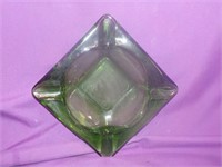 Green Glass Ash Tray, 6x6"