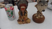 Vintage Indian and Wolf Figures