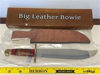17" Big Leather Bowie Knife w/Sheath