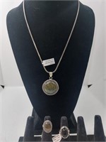 German Silver Labradorite Pendant Necklace & Rings