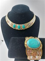 Vintage Natural Stone Necklace & Cuff Bracelet