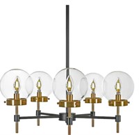 5-Light Black and Gold Chandelier W/ Glass Shades