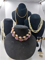 Lot of Mid-Century Braded Necklaces & Earimgs