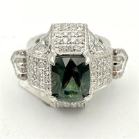 GIA Cert. Green Sapphire 2.43 Carats of Diamonds