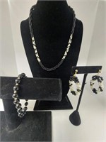 Black Beaded Necklace, Bracelet & Earrings Set