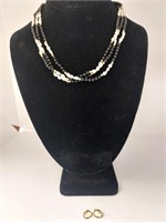 14k Black Onyx & Pearl Necklace & Cameo Earrings
