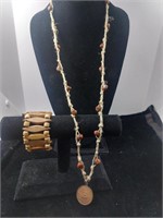Macrame Beaded Necklace & Wooden Beaded Bracelet