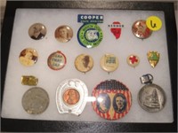 FRAME OF MISCELLANEOUS BUTTONS AND MEDALLIONS