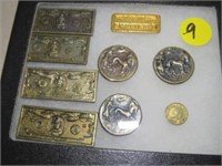 FRAME OF MINIATURE DOLLAR ENGRAVING PLATES & COINS