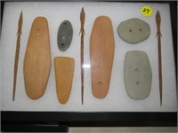 FRAME OF GORGETS AND SPEAR POINTS AGE UNCERTAIN
