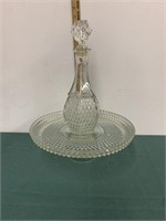 Diamond Point Decanter and Inverted Cake Plate/Dip