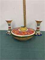 Handpainted Covered Casserole Spain Candleholder
