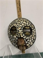 African Tribal Mask Wood Face Mask Seashells Bead