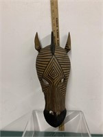 Vintage hand carved wood zebra mask
