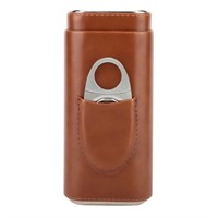 Two-end hardware cigar leather case with cigar cut