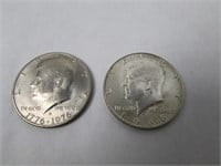 Two Kennedy Half Dollars 1968 Silver Coin & 1976