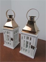 Two White, Copper Lanterns Home Decor