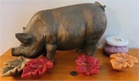 D - PIG FIGURINE AND CANDLES (H104)