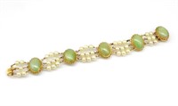 Vintage Jade, pearl & 14ct rose gold bracelet