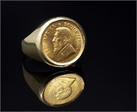 1/10 oz Krugerrand coin set 9ct gold ring