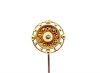 Victorian Etruscan revival yellow gold stick pin