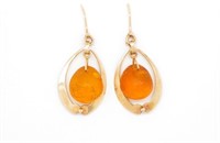 Soviet period amber & 14ct rose gold drop earrings