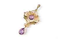 Art Nouveau 9ct rose gold & amethyst set pendant