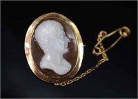 19th C. carved cameo & 9ct yellow gold brooch