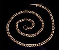 Long antique rose 9ct gold fob chain with modern