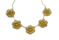 Silver gilt filigree flower & chain necklace