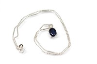 Sapphire & diamond set 18ct white pendant & chain