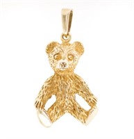 Solid 9ct yellow gold teddy bear pendant