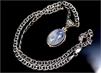 Rainbow moonstone & silver pendant chain