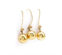 Three 9ct yellow gold ball drop earrings