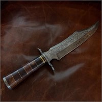 Damascus Steel Knife W/ Leather Sheath