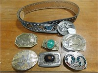 (7) Belt Buckles And A Size 36 Leather Belt