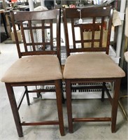 Pair Of Wood Upholstered Seats Bar Chairs