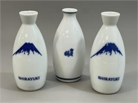Lot of 3 Sake 5" Tall Porcelain Bottles