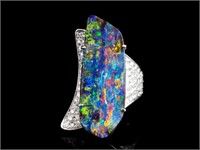 37.81ct Black boulder opal set diamond & platinum