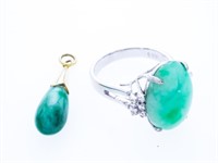 Lot 2 Genuine Jade Ring & Pendant