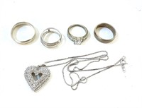 Sterling Silver Rings & Necklace 23g