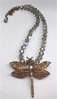Vintage Kirks Folly Crystal Dragonfly Necklace