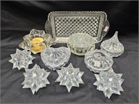 Lot: Misc. Crystal Tray, Candle Holders & Trinkets