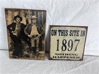 Old Wood Outlaw Picture and Metal 1987 Sign