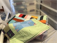 Storage tub with 2 beautiful HAND TIED QUILTS!