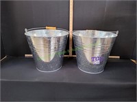 (2) Tin Buckets w/ Wood Handles