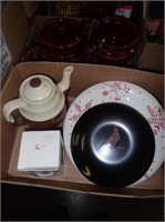 (2) Boxes w/ Teapot, Br. Bean Pot, White Teapot,